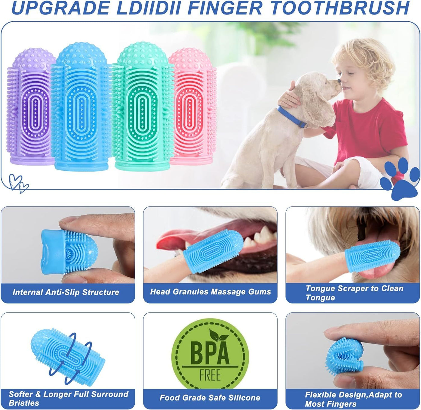 Dog Toothbrush Dog Tooth Brushing Kit  Dog Finger Toothbrush For Dog Teeth Cleaning Dog Dental Care Cat Toothbrush Dog Tooth Brush Puppy Toothbrush Pet Toothbrush