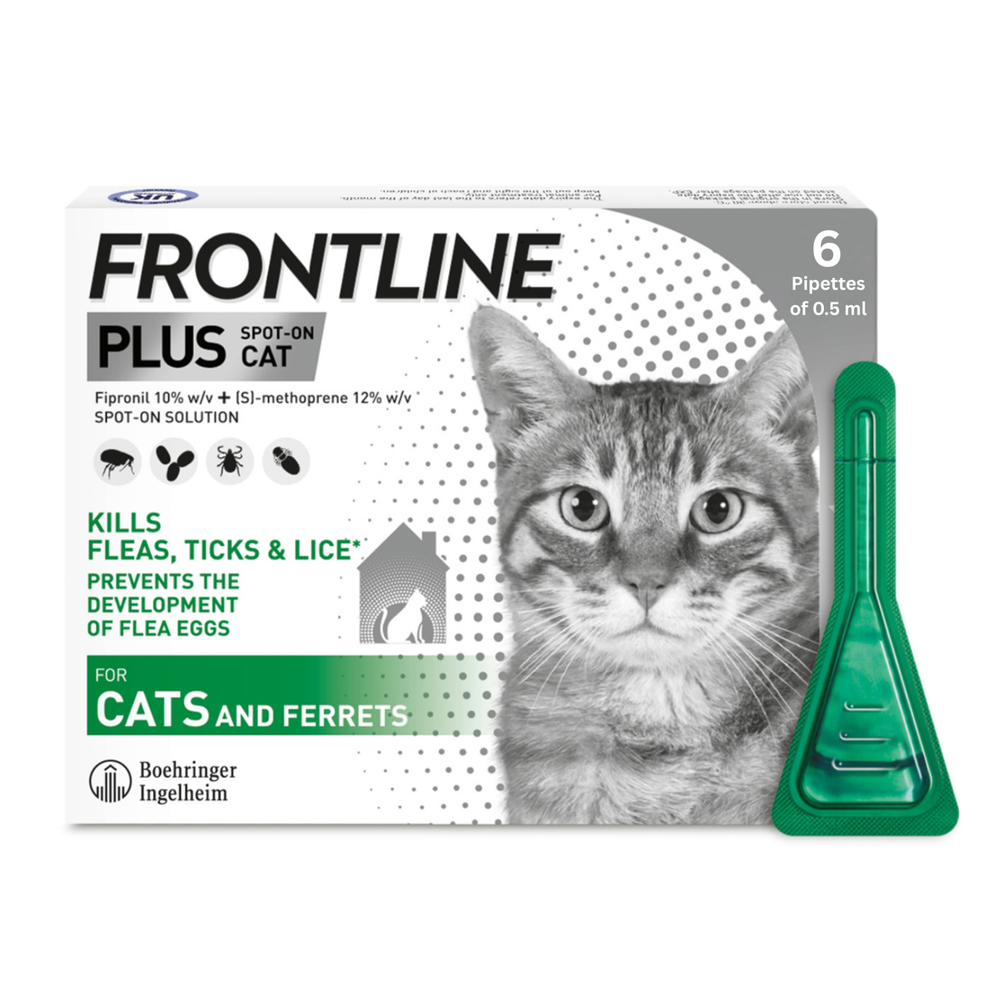 Frontline Plus® Spot-On Flea & Tick Treatment for Cats & Ferrets | 6 Pipettes
