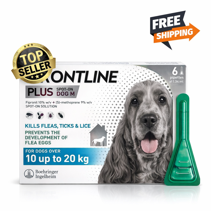 FRONTLINE PLUS® Flea and Tick Treatment for Medium Dogs (10kg-20kg) 6 Pipettes .