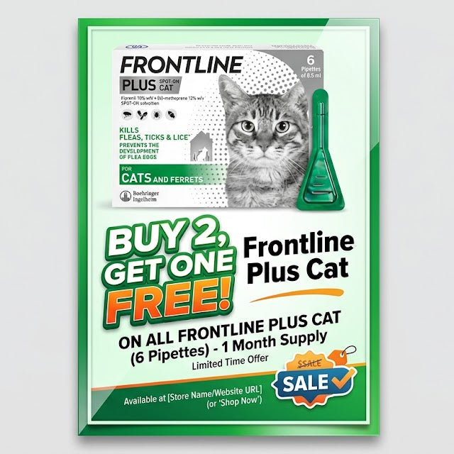 Frontline Plus® Spot-On Flea & Tick Treatment for Cats & Ferrets | 6 Pipettes